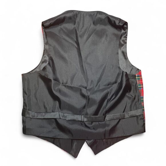 Ingles Buchan 100% Wool Tartan Vest Red Plaid Scotland Made Size 46 Waistcoat - Picture 3 of 5